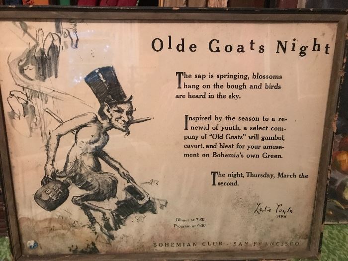 Bohemian Club Circa 1940 poster; "Olde Goats Night"