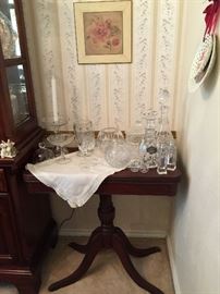 Antique tea/game table, wonderful cut, etched, lead glass pieces