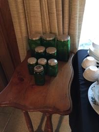 Vintage kitchen storage jars, pine table