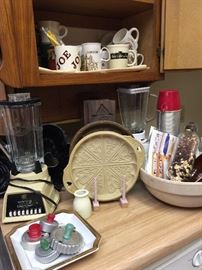 Cookie press bakers, small appliances, bowls, mugs