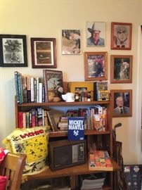 Signed sports memorabilia, books, games, vintage radio, linens
