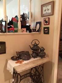 Antique singer treadle base with marble top and silver plate