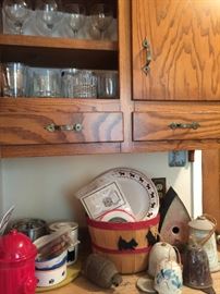 Lots of doggy items, a ceramic bell collection and vintage glass ware