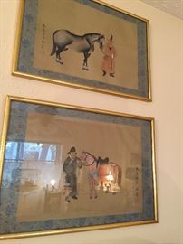 Framed hand painted on silk art work