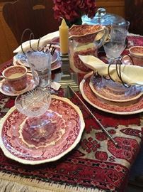 A close look at the Mason's red transfer ware, spring napkin holders