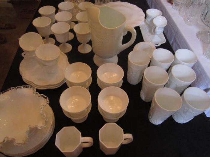 Westmoreland milk glass grape cups, pitcher, stemware