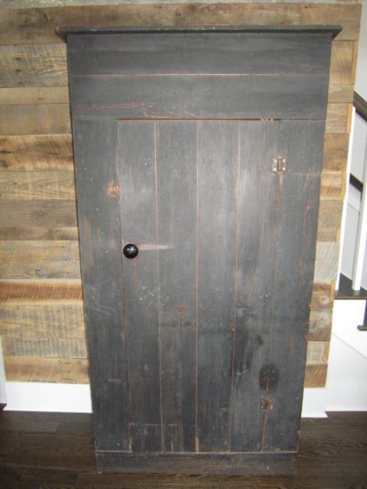 Rustic cabinet with lighted inside and suspended shelving