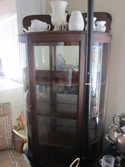 Beautiful Antique Curved beveled glass China/ Display Hutch