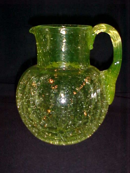 Vaseline large water pitcher crackle glass