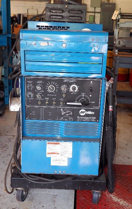 Miller Syncrowave 250 Constant Current Arc-TIG Welder And Miller Radiator - 1 Cooling System, No Tank, with Hoses, Grounds, Electrodes, Slag Hammers, Fuses, Connections, More