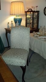 pair of cream brocade side chairs