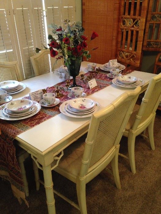 Yellow bamboo style dining table & 6 chairs