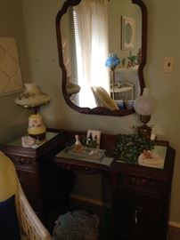 Antique mirror and several lamps
