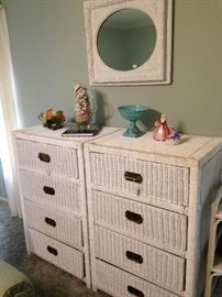 Two white wicker 4-drawer chests