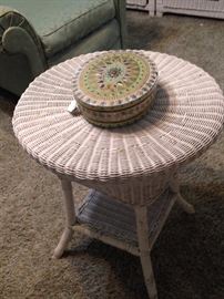 Two-tier small round white wicker table