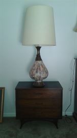 Vintage Mid Century modern LARGE drip glazed table lamp. Stands 4'6" tall with lampshade. 