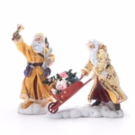 Pipka Limited Edition Santa Claus Collectible Figurines: A selection of resin Santa Claus figurines by Pipka. This group includes Country Santa Claus and The Carpenter Santa. The Carpenter Santa is numbered 106 out of an edition of 13936. The undersides of each is signed by the artist Pipka along with the design number and year.