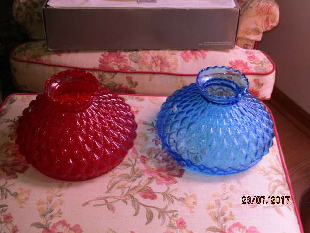 Fenton quilt and bead lamp globes (larger than they appear)