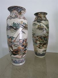 Pair of Fine Antique Japanese Kutani Warrior Vases w/ Dragons, ca. 1900