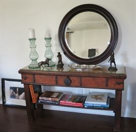 Rustic Sofa / Console Table w/ a Round Beveled Mirror