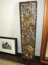 Very Fine Antique Chinese Parcel Gilt Pierce-Carved Panel