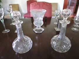 Pair of Antique Crystal Decanters w/ an Antique Crystal Vase