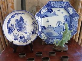 Antique Chinese Blue & White Platter & Bowl