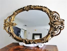 Fine 19th. C. Gilt Gesso Oval Mirror with Original Glass (we cannot hang anything on the walls as it was all just repainted)