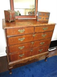  Fine 18th. C. George II Inlaid & Burled Walnut Chest w/ 2 Chinese Table Chests