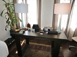  Modern Desk; Bentwood Desk Chair; Pair of Murano-Style Glass Lamps;