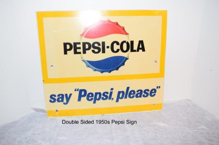 185 Double SIded Pepsi Sign Metal Vintage