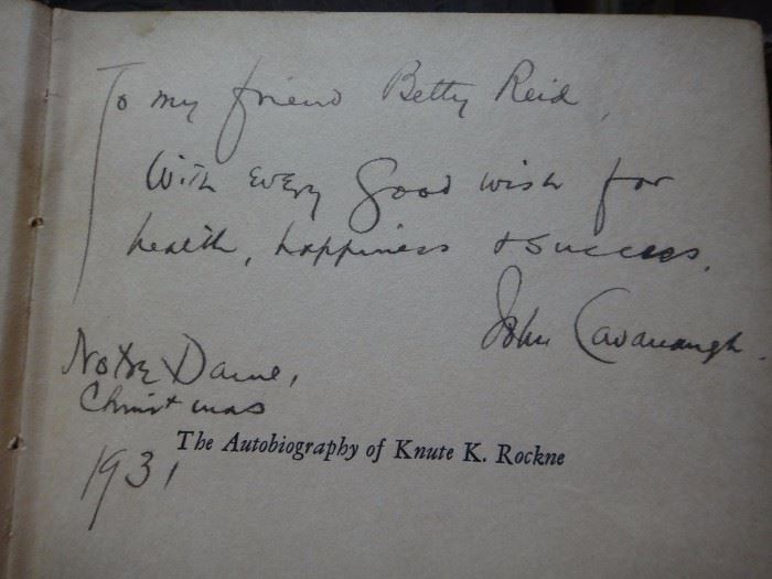 "The Autobiography of Knute K. Rockne" Autographed by John Cavanaugh 