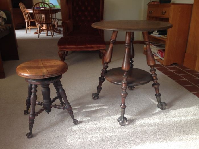 Claw feet piano stool and lamp table