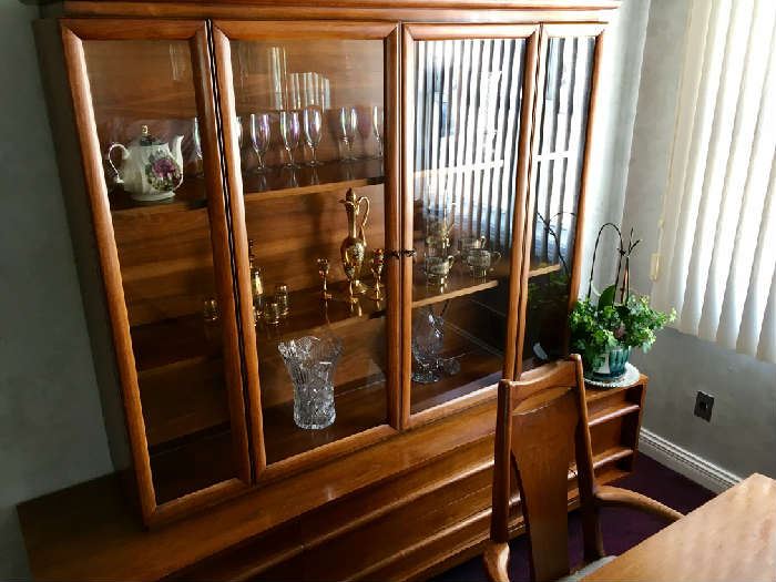 6 Chairs, Table, 2 Extensions, China Hutch