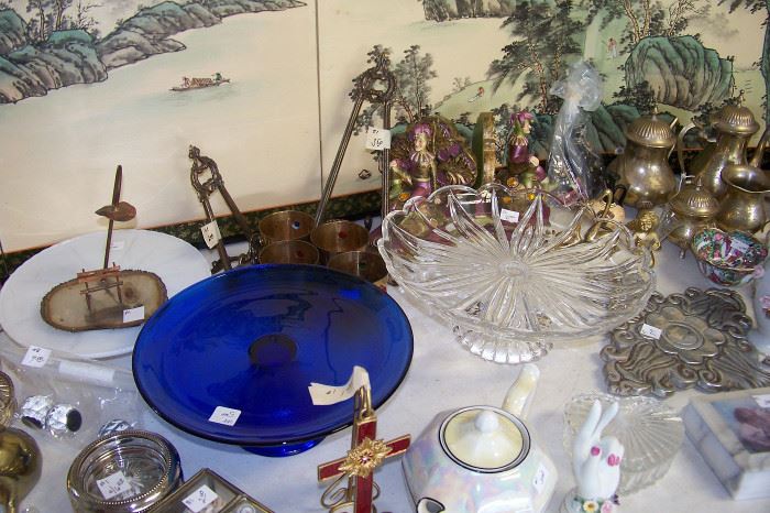 Beautiful cobalt cake stand on pedestal - gorgeous glass bowl on stand - plus many other nice items