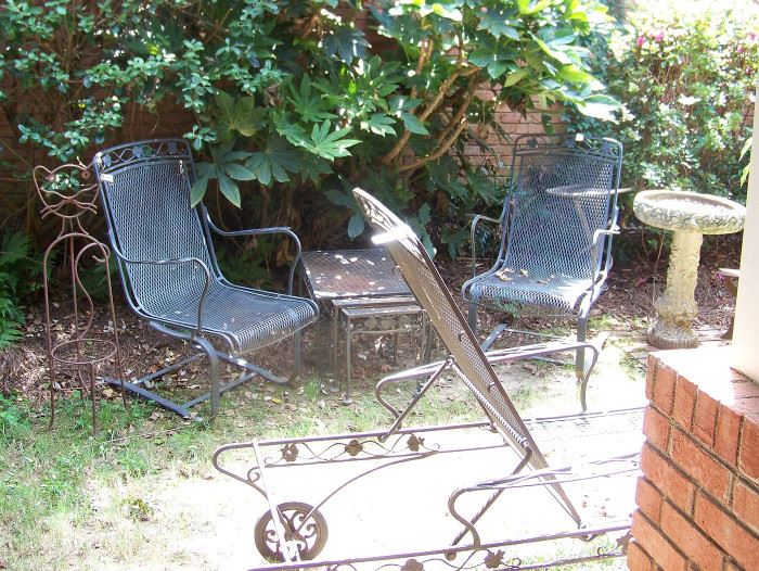 Iron patio chairs and chaise