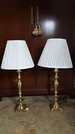 pair brass table lamps