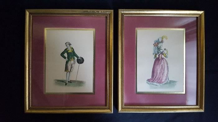 Pair old english prints framed