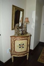 Bar Curio and Mirror and Lamps and Figurine