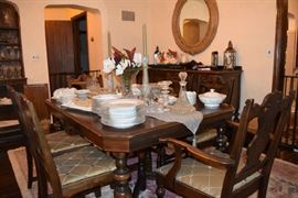 Dining Room Set and Various Items, Decanter, Serviing Tray, Candle holders, crystal, Sugar and Creamers, S * P, a few Silver pieces, Tea Set,