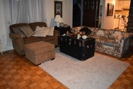 Sofa, Ottoman, Trunk, Drexel Sofa, Lamps, Arts Basket, Area Rug, Lamp Art