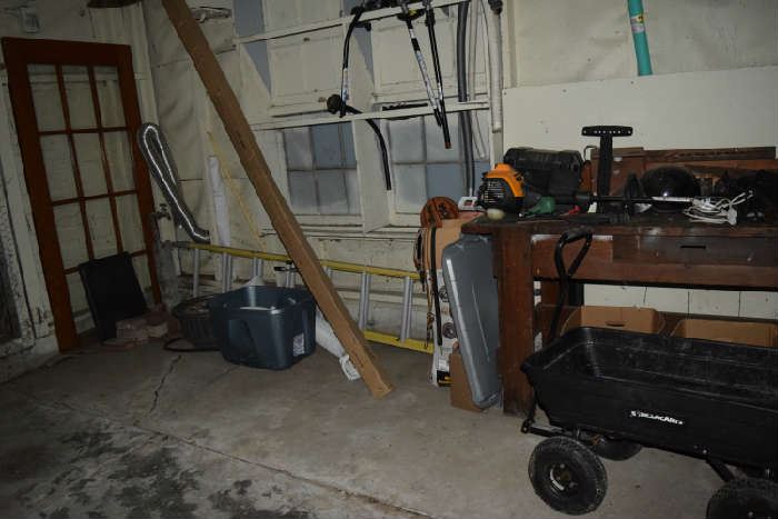Garage door opener track, tools, door, Ladders, Wagon, More work bench - Battery for Boat