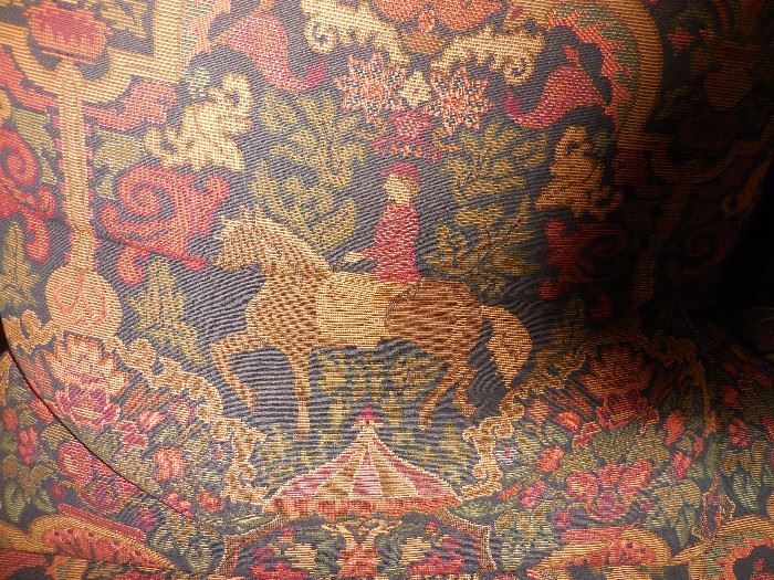 Tapestry Fox Hunt, Rich Colors, Red's, Green, Cream.