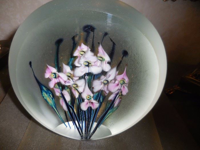 Blown Art Glass Infused Flowers, Signed by Chris Heilman
