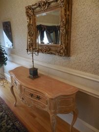 Century Furniture, Purchased At Colby's. Hand Carved Side Board with Drawers. Antique Beveled Ornate Mirror