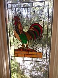 Leaded Art Glass Roosters (2)