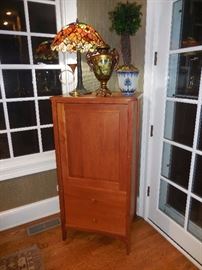 Cherry Wood Cabinet. Faux Tiffany Lamp