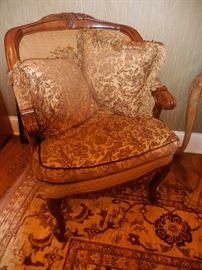 Stunning!! Hand Carved Mahogany Silk Brocade Fabric Pillows Arm Chair (2)