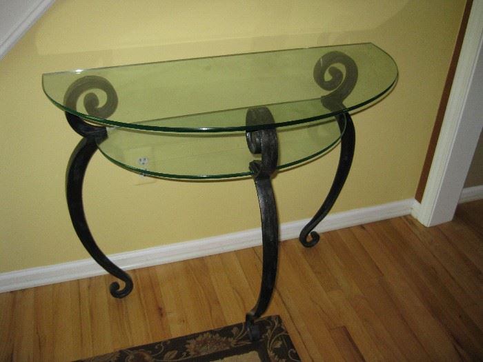Glass and Wrought Iron Half Moon Accent Table