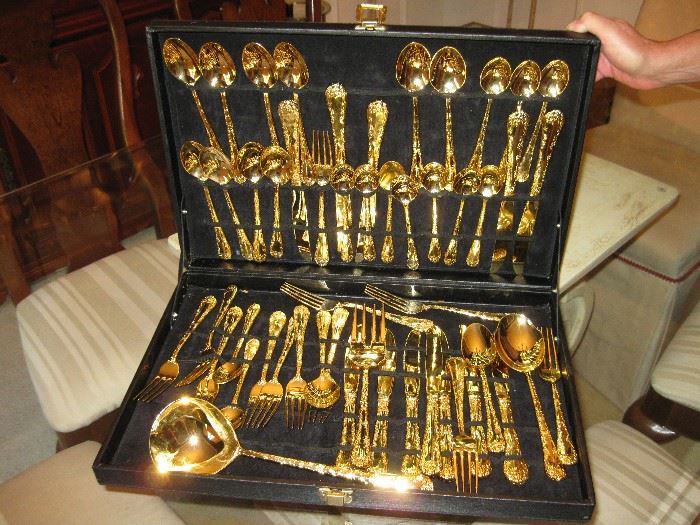 Gold Plated Flatware Set with Case